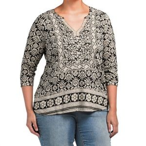Lucky Brand Women's Plus Bohemian Floral Print Tunic Top